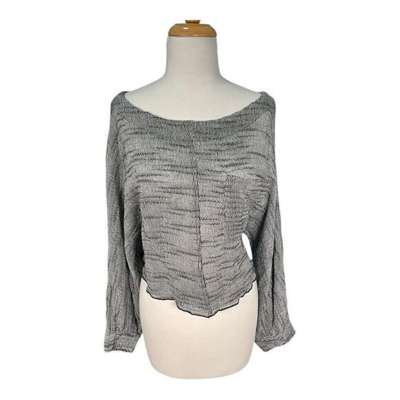 Free People Black & White Boat Neck Tight Knit Long Sleeve Cropped Sweater Small - Picture 11 of 12